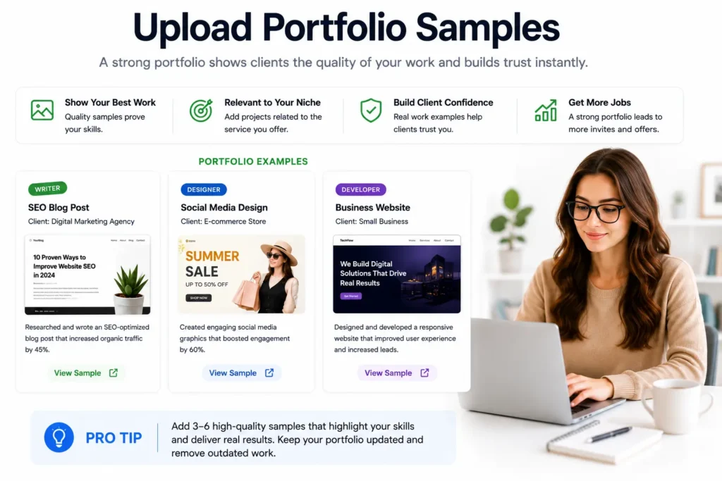 Building an Upwork portfolio with sample projects for freelance clients.