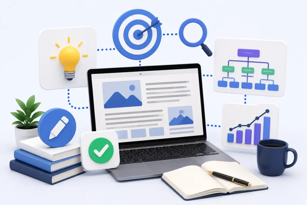 Content creation and SEO planning process for affiliate marketing articles and blog posts.