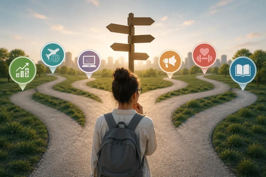 Person choosing the best blogging niche for a new website based on demand, profitability, and long-term growth potential.